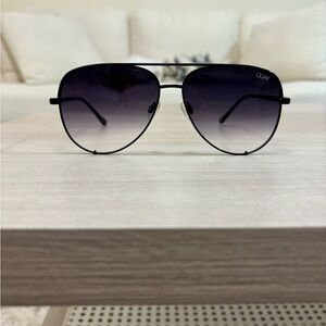 QUAY High Key Black Aviator Sunglasses with Metal Frame and Gradient Lenses